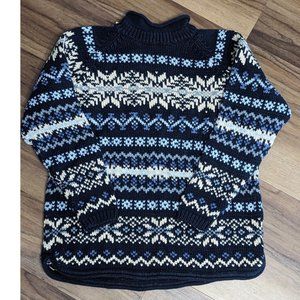 Eddie Bauer Vintage Roll Neck Fair Isle Sweater 100% Cotton Blue Snow